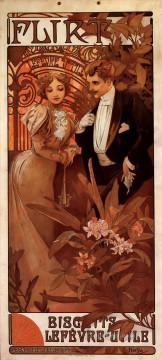  Mucha Canvas - Flirt 1899 calendar Czech Art Nouveau distinct Alphonse Mucha